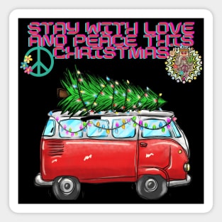 Hippie Christmas Retro Truck and Christmas tree Magnet